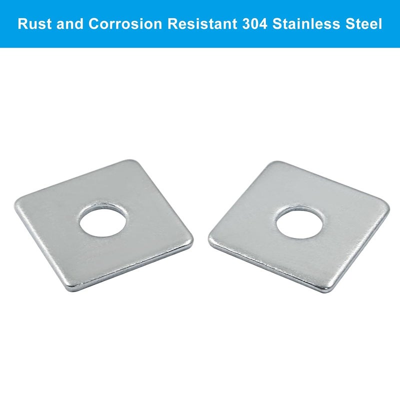 Coufce 10pcs M6 Square Bearing Plate Washer, 304 Stainless Steel Flat Pad Spacer Gasket Hardware Fastener, Heavy Duty Square Washers Plate, 0.26"(ID) x0.79"x0.79"x0.06" - Image 4